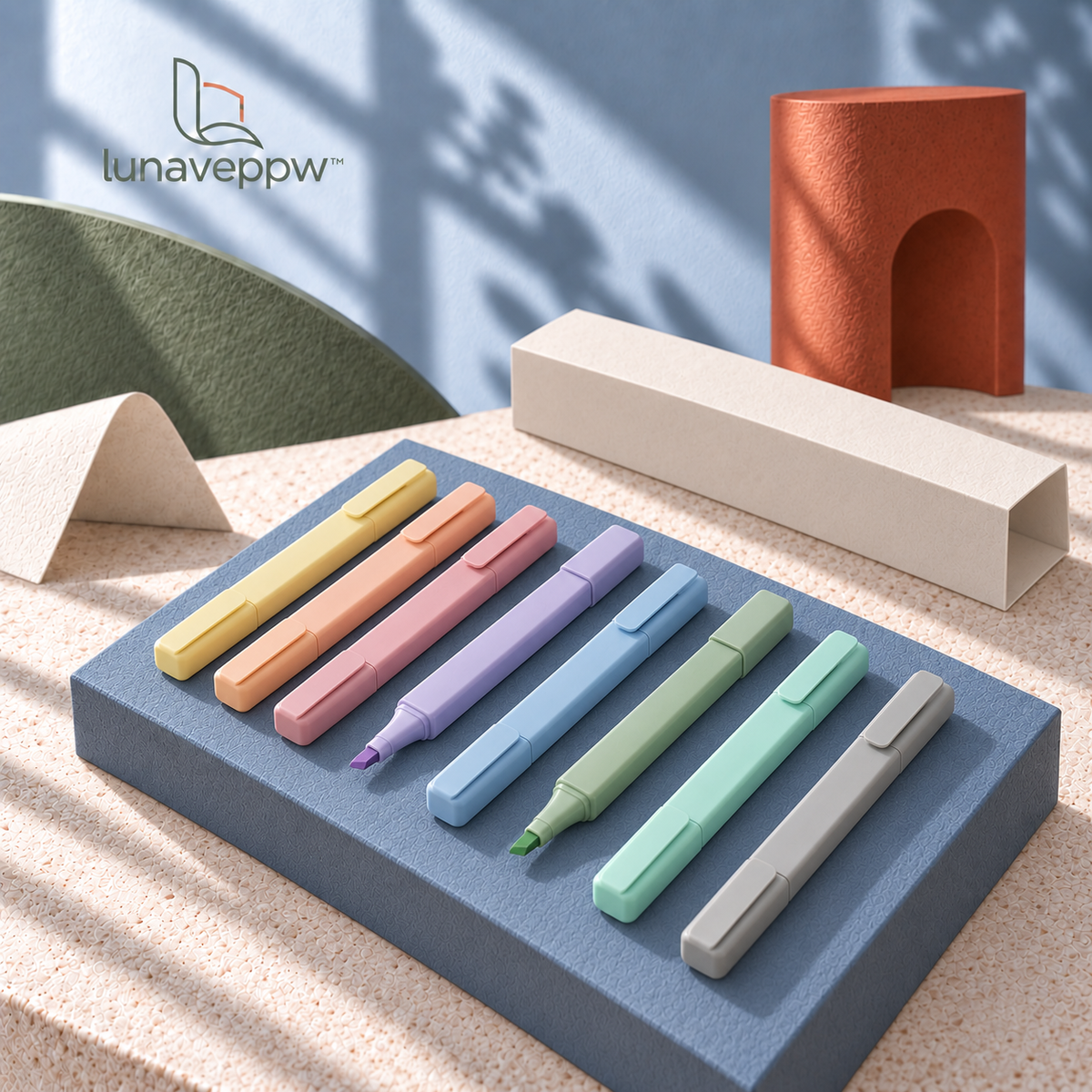 lunaveppw™ Soft Spectrum Chisel Tip Highlighter Set — 8 Pastel Colors, Flat Barrel Markers for Study Notes, Journals, Planners and Office Documents