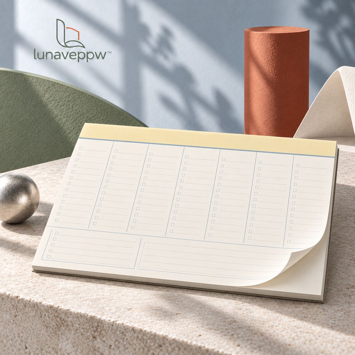 lunaveppw™ Horizon Weekly Desk Notepad — 11" × 8.5" Undated Planner Pad, 52 Tear-Off Sheets, Weekly Schedule & To-Do List for Home Office and Study