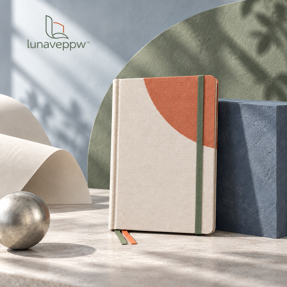 lunaveppw™ Arc Index Hardcover Dot Grid Journal — 5.5" × 8.25" Clothbound Notebook, 192 Pages, Numbered Pages & Index for Journaling, Notes and Planning